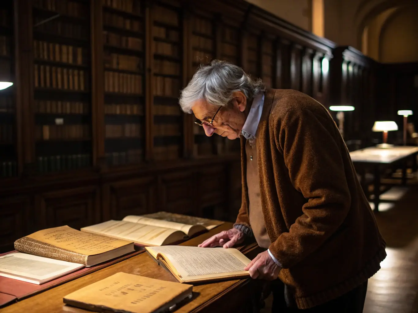 A researcher examining historical documents and artifacts in the ASS C O D B archives, carefully preserving and studying the region's rich cultural heritage.